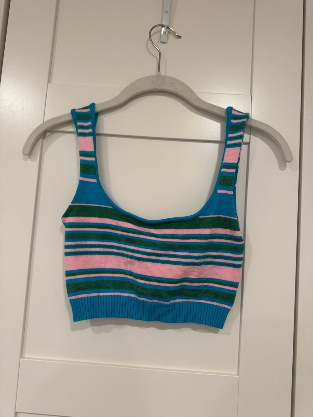 Princess Polly Blue Pink Green Striped Knit Crop Top